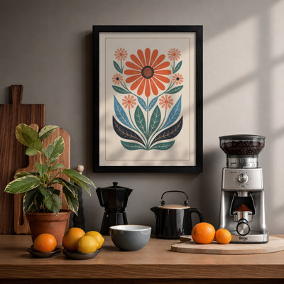 Symmetrical Daisy Folk Botanical - Framed Print