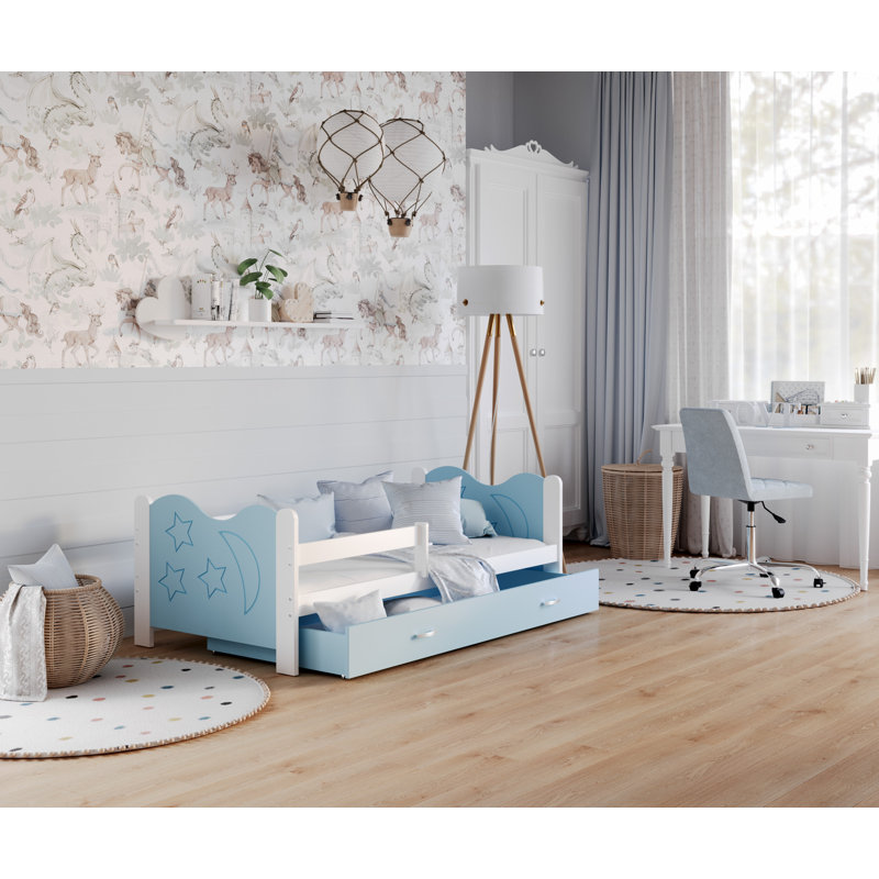 European Toddler (80 x 160cm) Drawer Standard Beds Bed, No, Blue/White