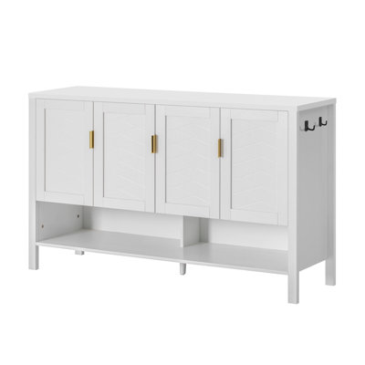 55.1''Storage Sideboard With 4-Doors,Multi Functional Buffet With Open Shelf And 2-Tiers Adjustable Shelves,Modern Cabinet With Double Hooks,Suitable For Living Room, Hallway, Dining,Office.