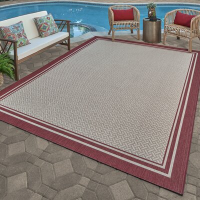 Gertmenian Paseo Soroa Red/Beige Classic Border Indoor/Outdoor Flatweave Area Rug -  18266