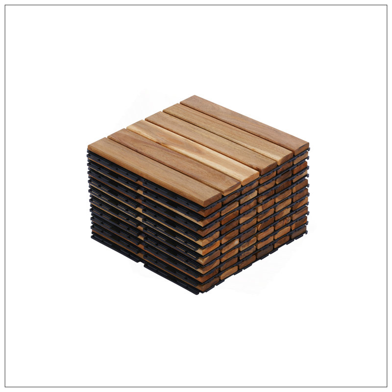 20 tuiles de terrasse emboîtables avec motif rayé, bois franc d'acacia imperméable et durable pour les espaces extérieurs