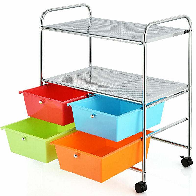 29.5'' H x 25'' W Utility Cart with Wheels, Silver/Red/Blue