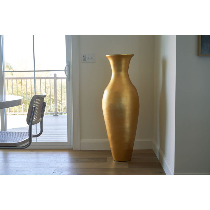 Vase de plancher en bois, H 36 po x l 13 po x P 13 po, Or