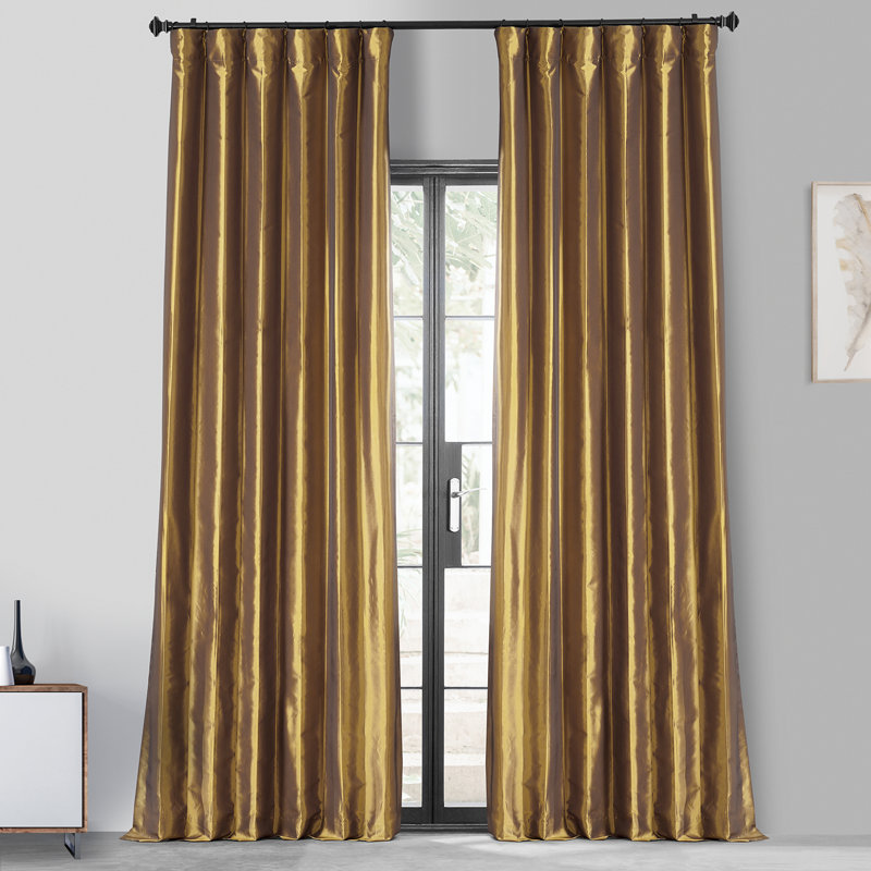 Avedon Rod Pocket Faux Silk Taffeta Thermal Blackout Curtains - Single Panel Drapes (1 Panel), Golden Spice, 50" W x 96" L