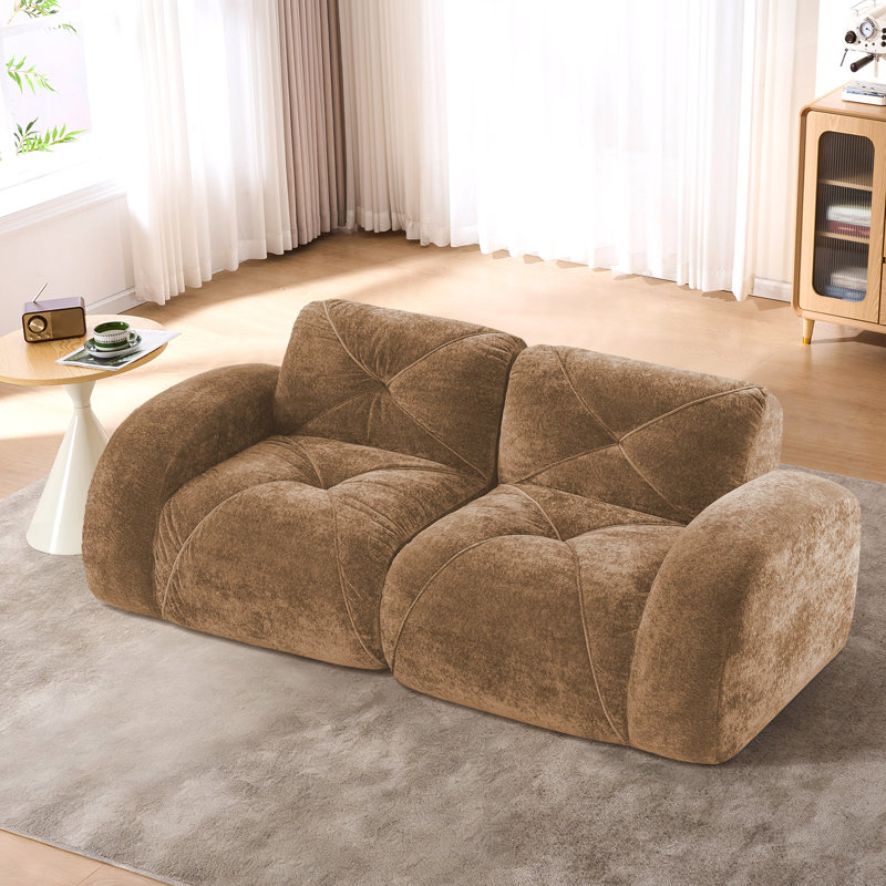 Klyrith 2-Piece Tufted U-Shaped Modular Sofa Couch,No Assembly Required, Camel Velvet
