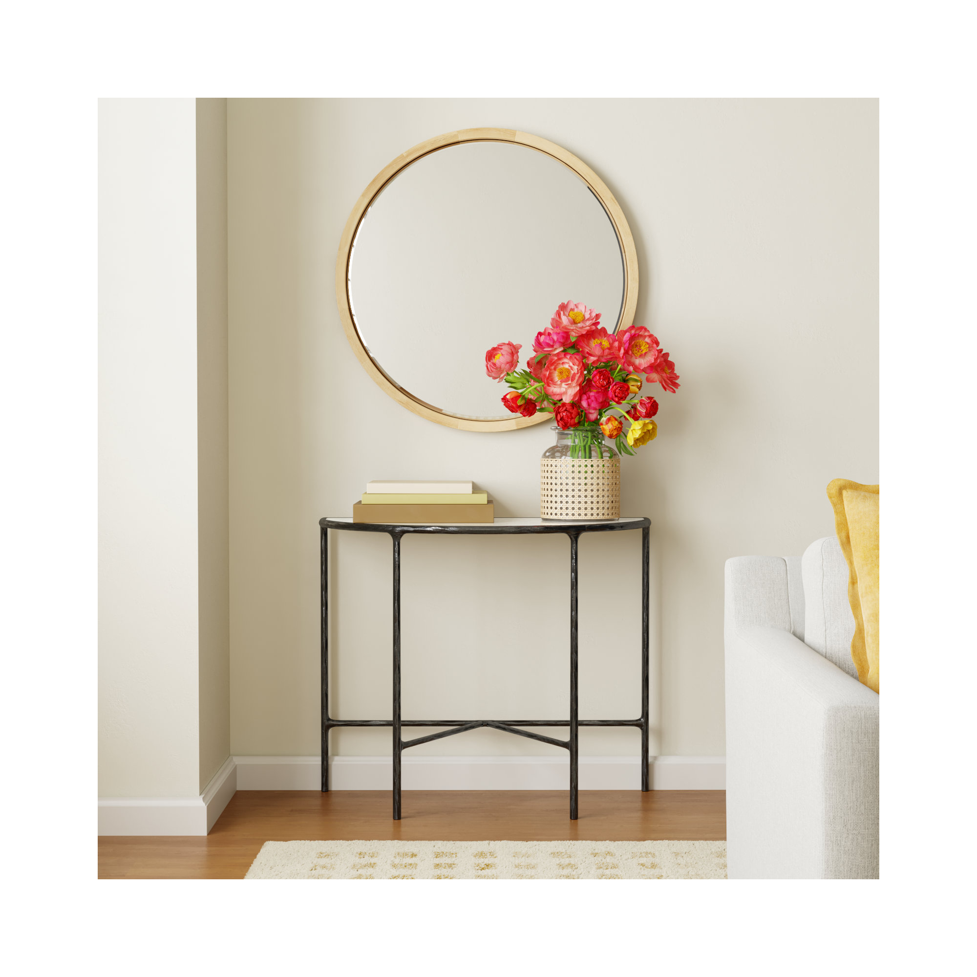 Evelynn 36'' Console Table, White Marble, Black