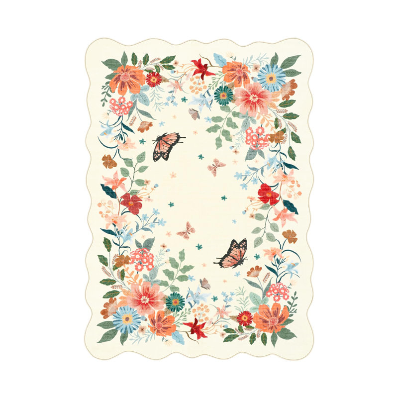 Tapis ultra-fin à motif floral Kaldi Boho, Rectangle de 5 pi x 8 pi