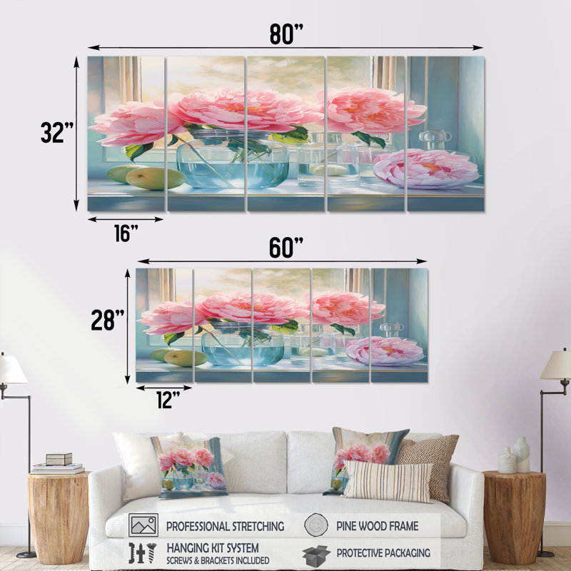 5 pièces d'art mural Summer Poneys in Blues, H 28 po x l 60 po