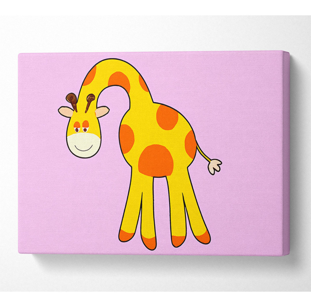 Lustige Giraffe, die nach unten blickt, rosa - Leinwand Kunstdrucke