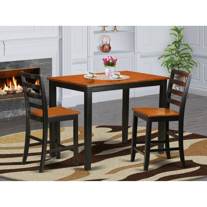 3 Piece Kitchen Counter Set for Small Spaces Contains a Rectangle Dining Room Table and 2 Dining Chairs, Black & Cherry