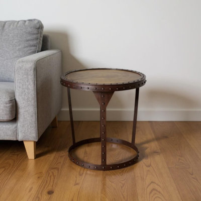  Table de bout contemporaine à piédestal en métal et cuivre 24 po Contemporary