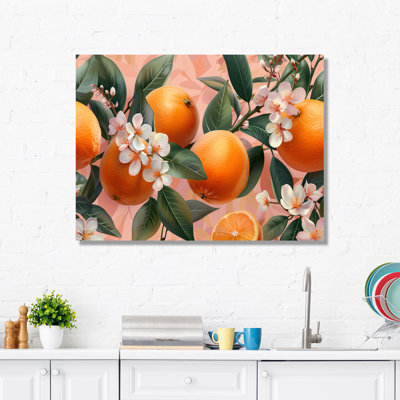 Impression d'art mural jaune, rose, floral, orange, arbres IV