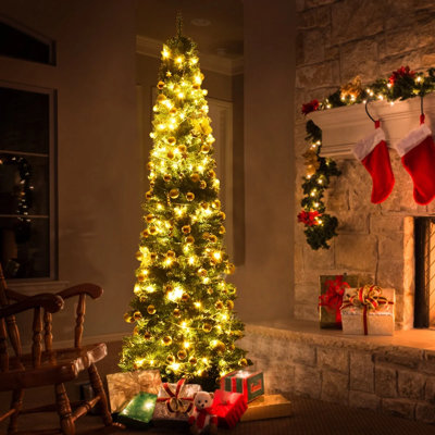 7ft Pvc Artificial Pencil Christmas Tree Slim Stand Green