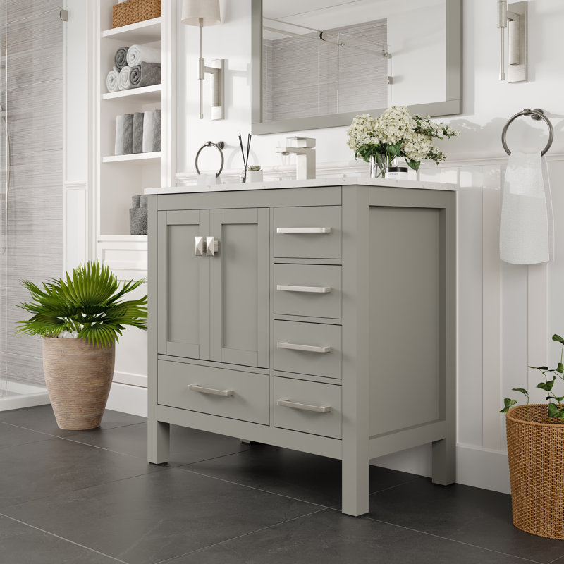 Meuble-lavabo en porcelaine encastrable l 36 po x P 18 po Eviva London, Gris, Quartz - blanc de Carrare