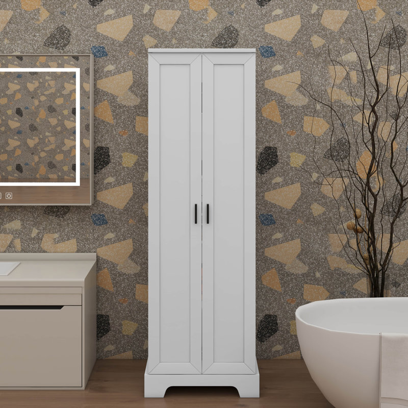 Armoire de rangement polyvalente à 2 portes pour la salle de bain et le bureau avec tablettes réglables, Blanc