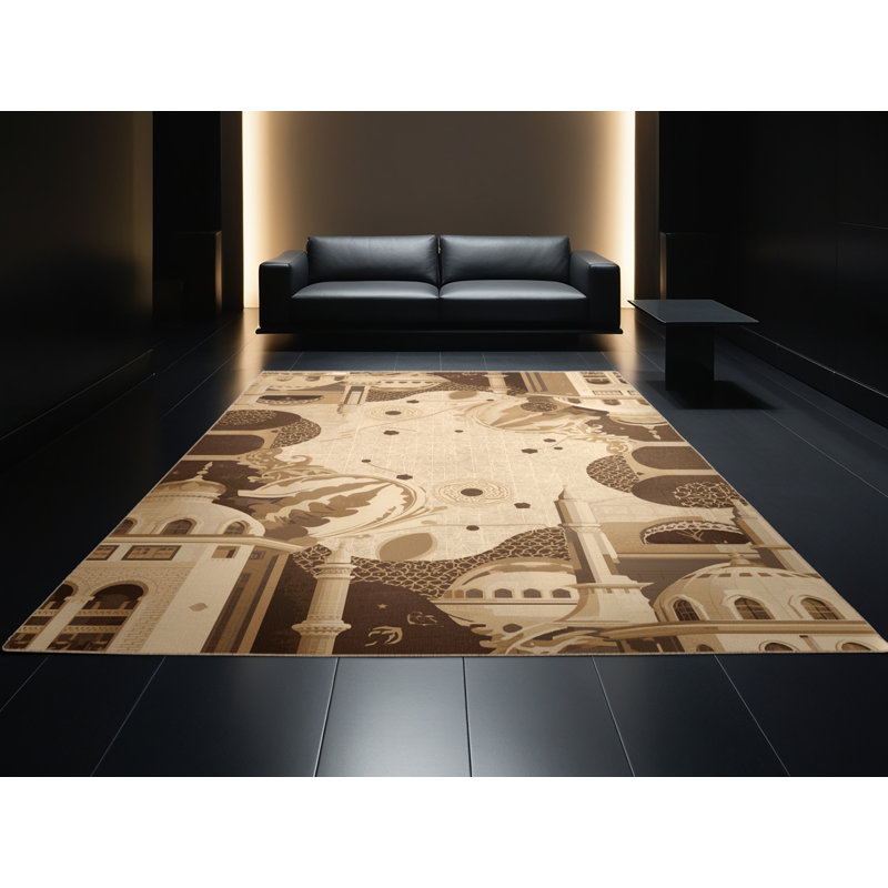 Machine Washable Pandelica Topkapi Palace Istanbul Global Inspired Oriental Rug in Brown – Beige Binding, 6x9