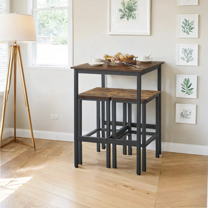 Mciver Metal Base Dining Table, 36.2" H x 23.6" L x 23.6" W, Rustic Brown/Black