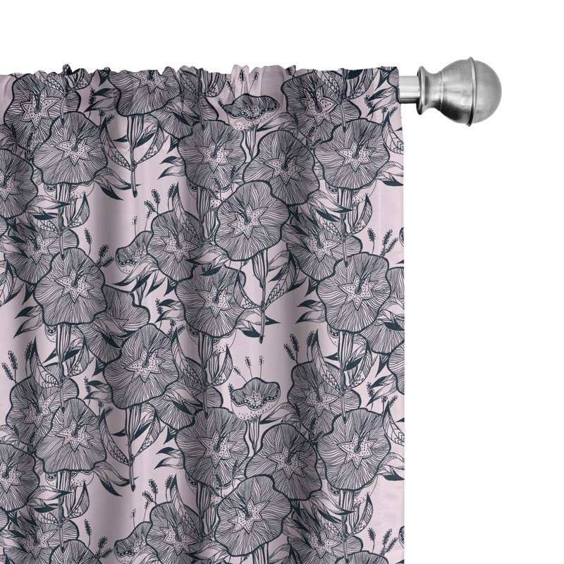 Floral Semi-Sheer Rod Pocket Curtain Panels, 28" x 95", Gray/Pink