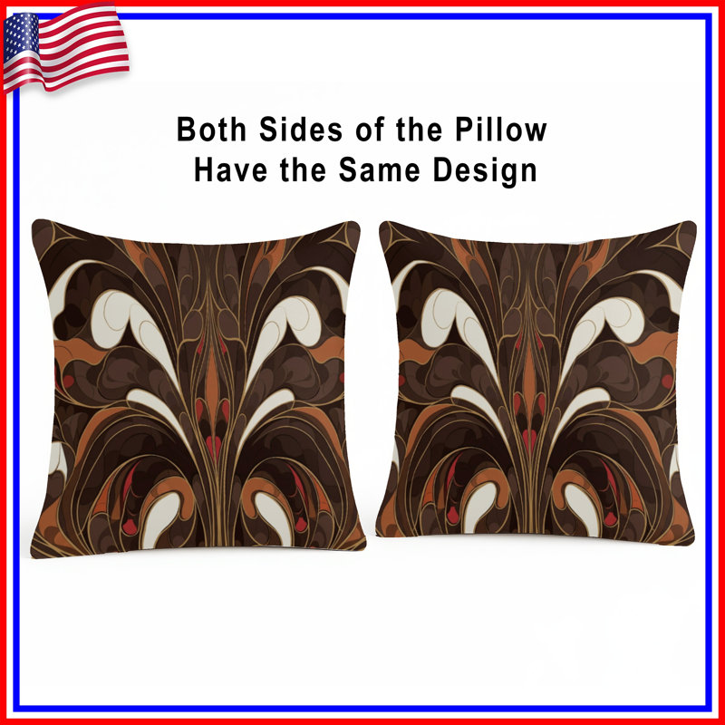Ornate Brown Pattern Double Sided Throw Pillows, 16 x 16 inches