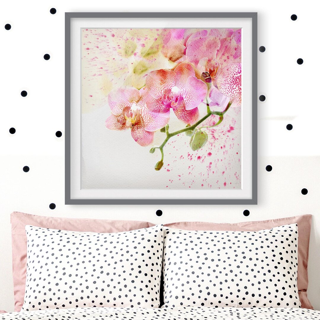 Gerahmtes Papierbild Aquarell Blumen Orchideen