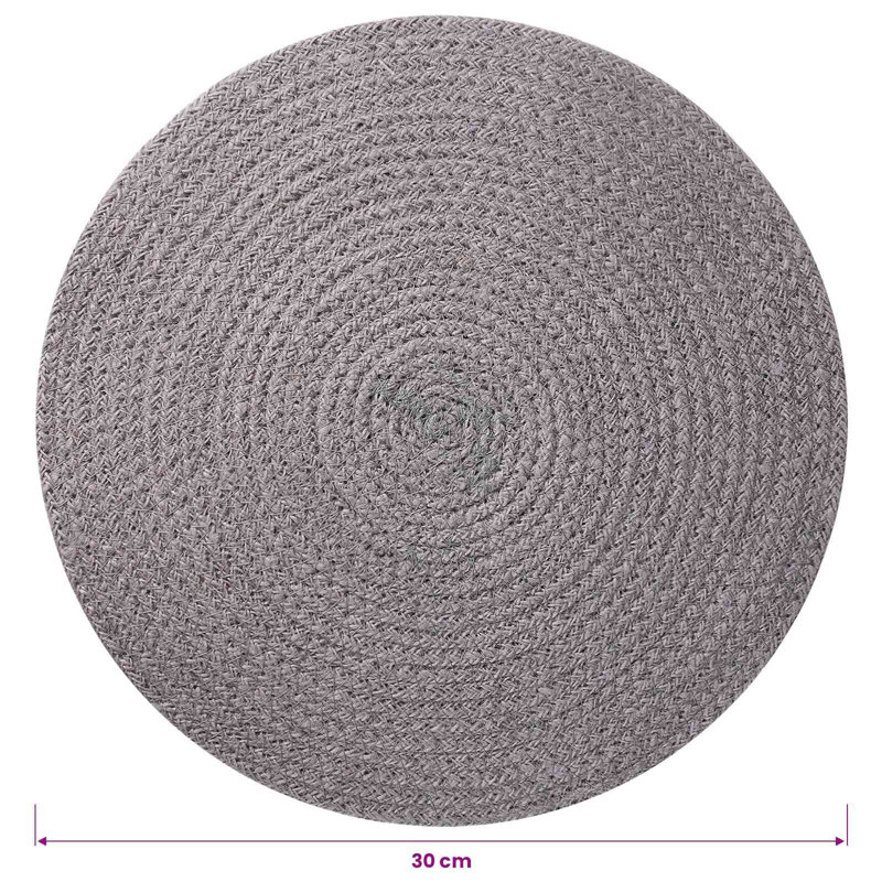  Jute Placemets 100% Tossa Jute Home Decor Table Setting Eco-Friendly, Grey