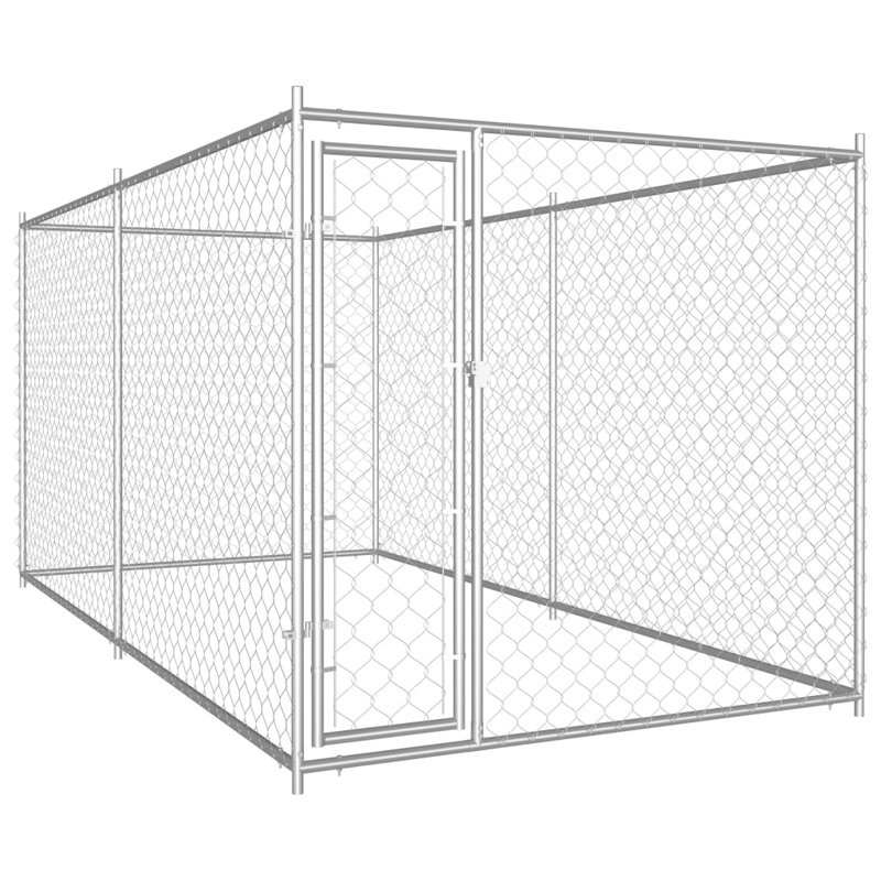 Harworth Galvanised Steel Kennel With Door, 185cm H x 382cm W x 192cm D