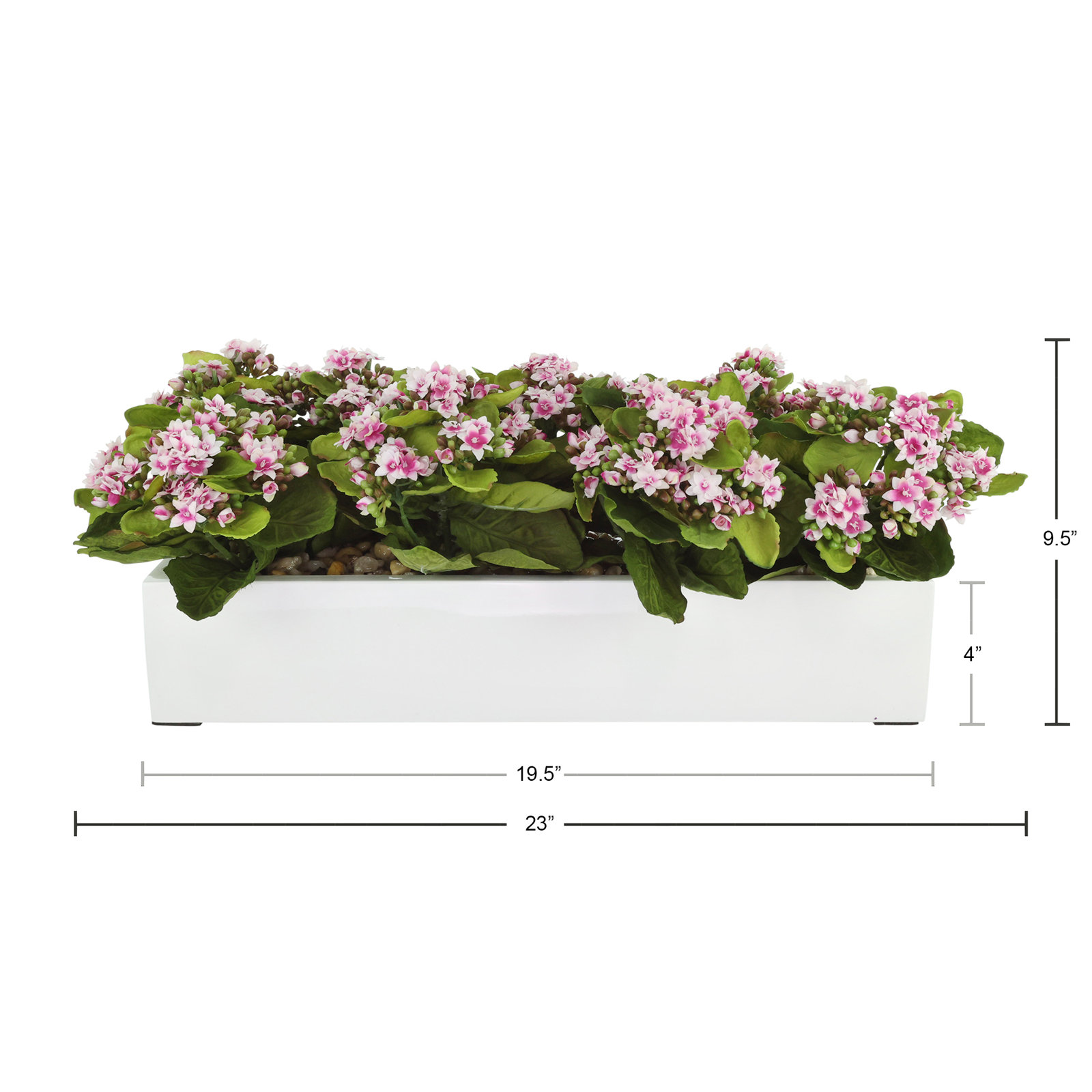 Kalanchoe Arrangement in Fiberstone Planter, Purple/White, 9.5" H x 23" W x 9.5" D