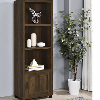 Tour à 3 tablettes en bois d'ingénierie en pin foncé, conception verticale peu encombrante, tour rustique pour décoration intérieure, finition en pin, conception pour économiser de l'espace, tablettes et rangement à 4 compartiments