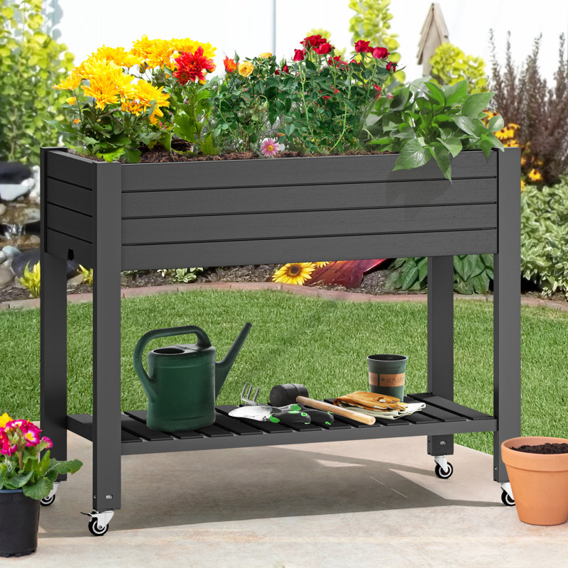 Alphonsa 43.3''W x 34.1''H ft Resin Raised Garden Bed, Black