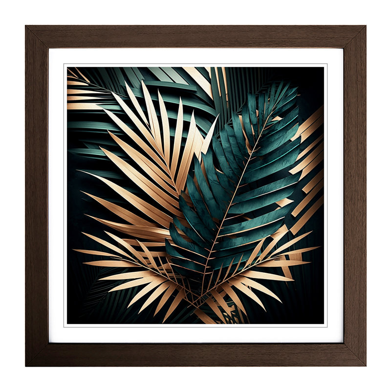 Palm Leaf Geometric - Framed Print, Walnut