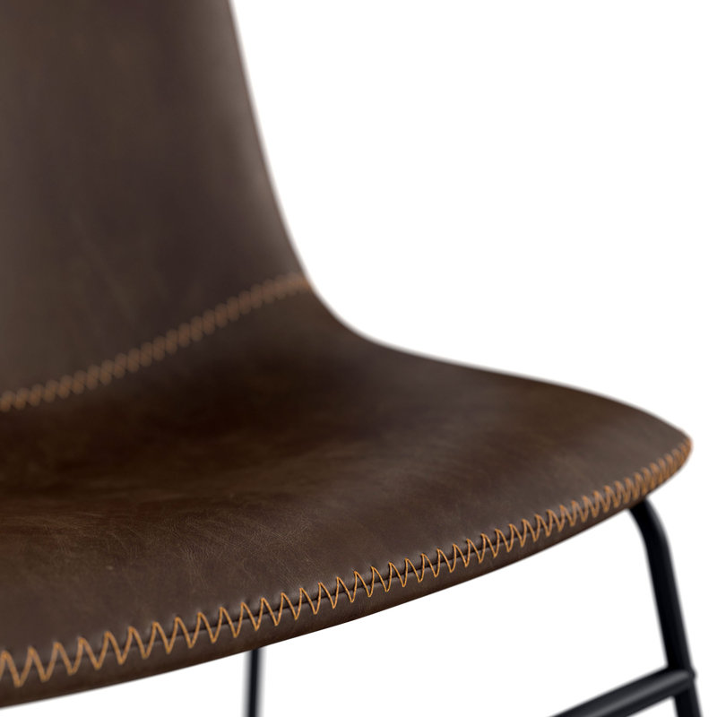 Nia Vegan Leather Side Chair, Brown Distressed Vegan Leather, Black