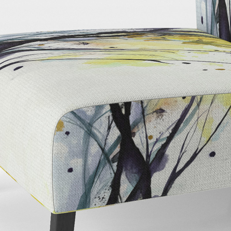 Abstract Orange Flowers - Upholstered Traditional Accent Slipper Chair, Yellow/Black/White