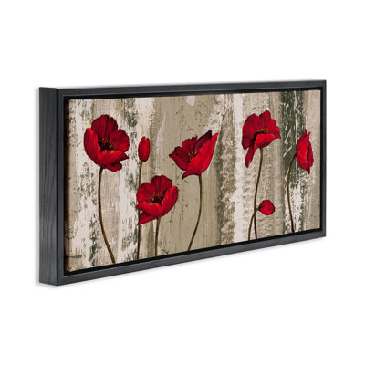 Red Poppies Rustic Pattern Framed Floater Canvas Wall Art by Brian Francis