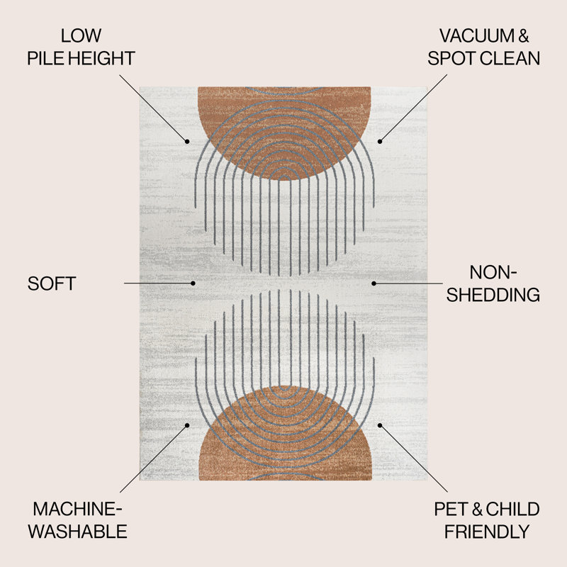 Kallax Geometric Modern Low-Pile Area Rug | Washable