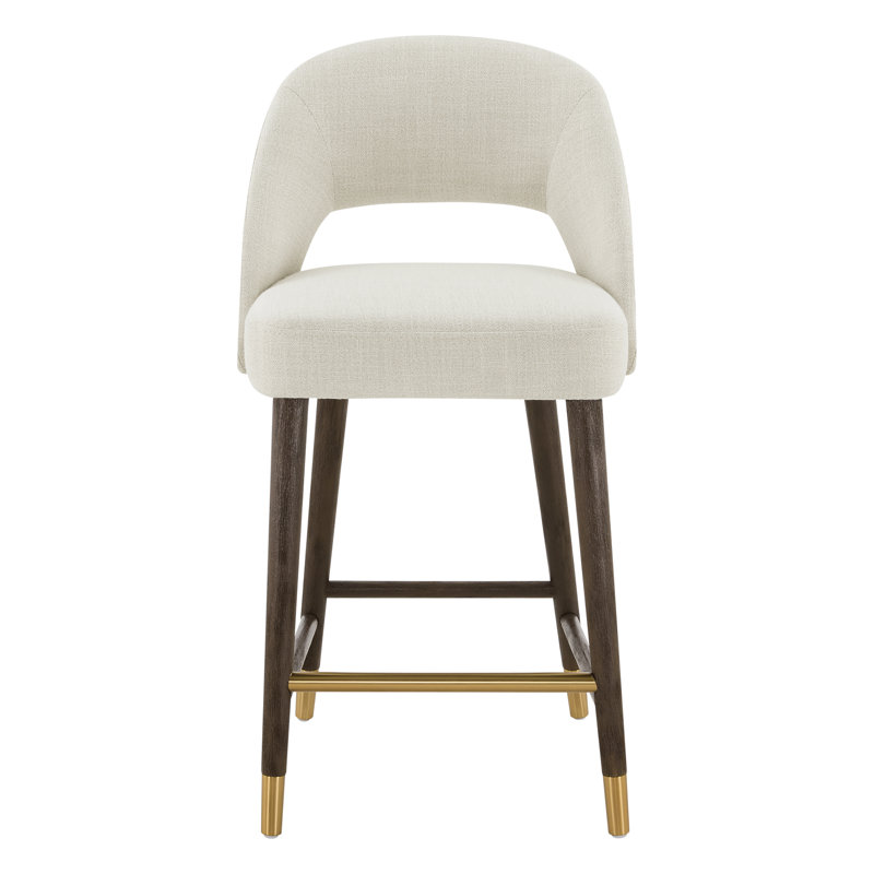 Tabouret de comptoir rembourré à dossier bas avec pieds en bois massif, Beige