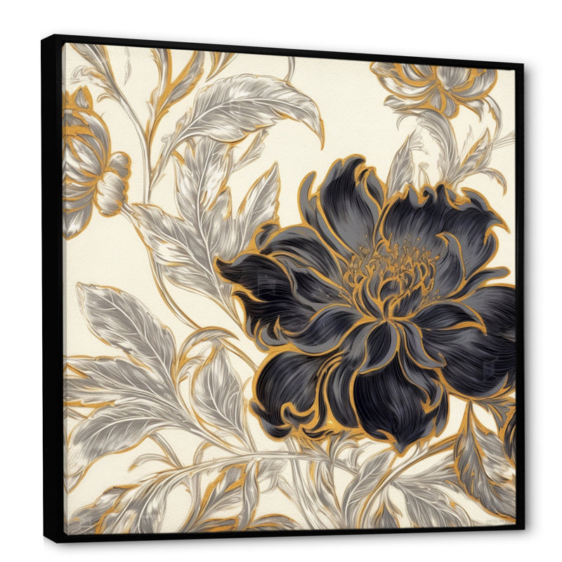 Blue Gold Peony Symphony II sur impression sur toile, H 36 po x l 36 po x P 1,5 po, Cadre flottant noir