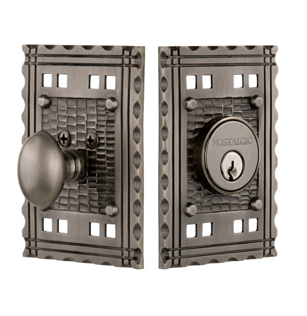Nostalgic Warehouse Craftsman Plate Single Cylinder Deadbolt, Antique Pewter