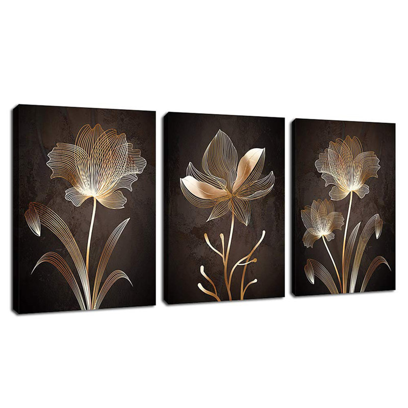 3 pièces d'art contemporain sur toile Blossom