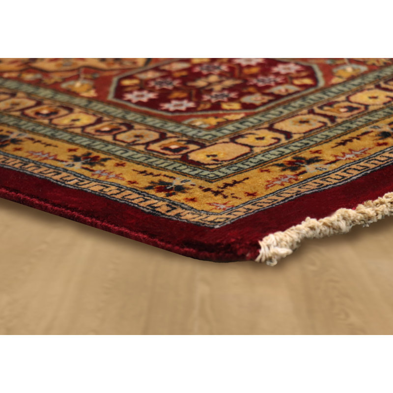 Tapis oriental en laine noué à la main orange / beige / brun Baku, Carré 10 pi