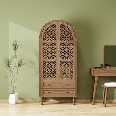 70.08" Arched Wardrobe With Carved Decorations Arched Storage Cabinet by Alcott Hill