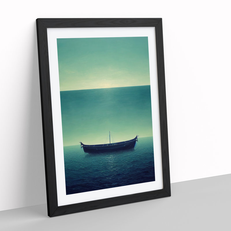 Boat Under The Ocean - Print, 66cm H x 48cm W x 2cm D, Black Framed, White