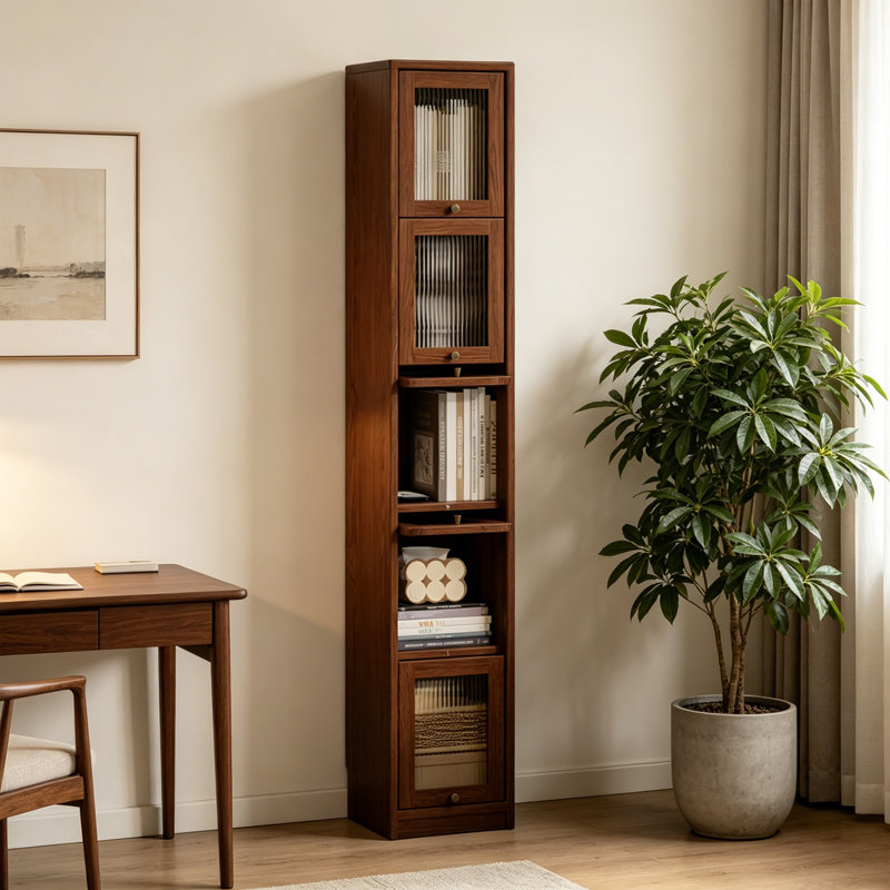 Retro Nut-brown Standard Solid Wood Bookcase