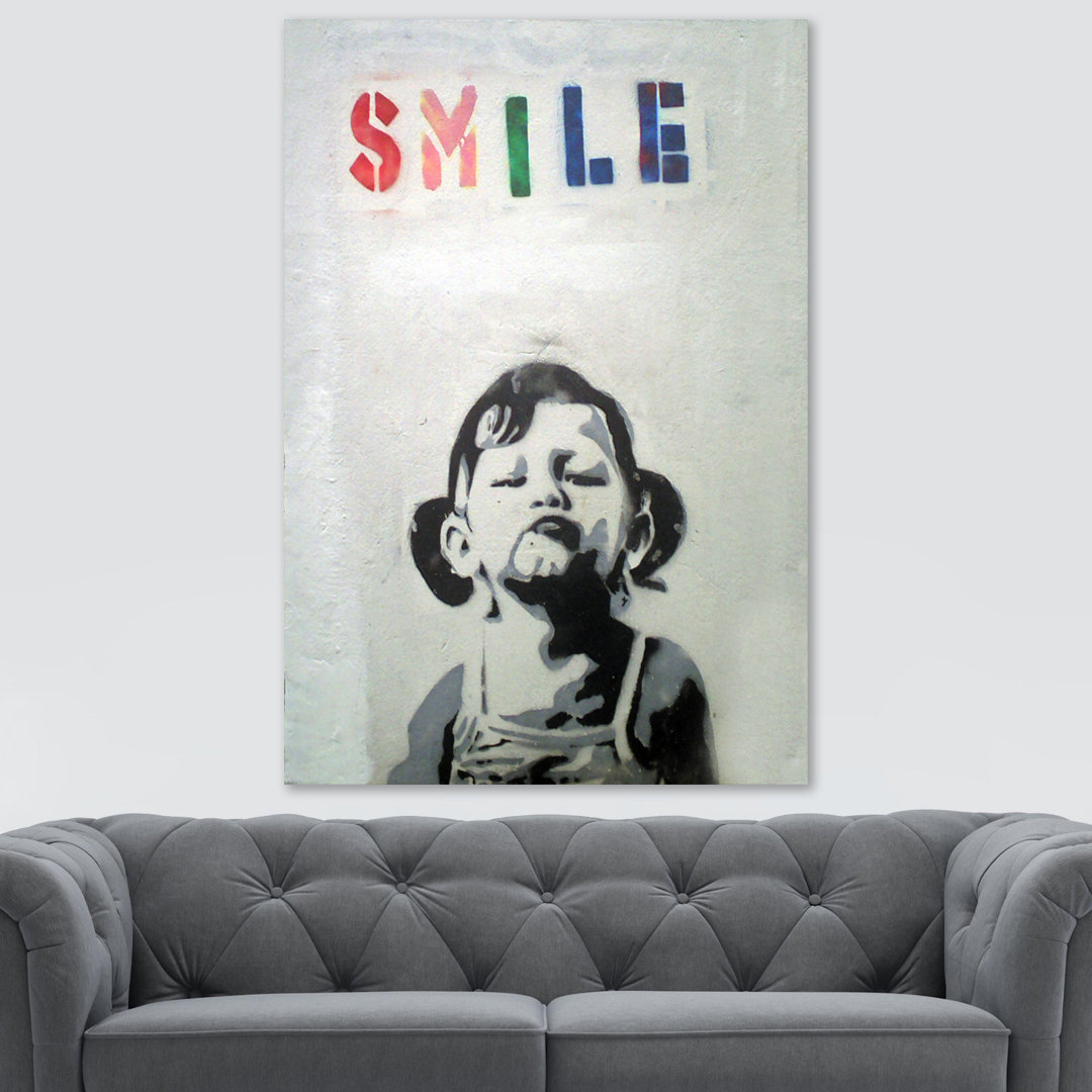 Smile Girl by Banksy - Wrapped Canvas Print