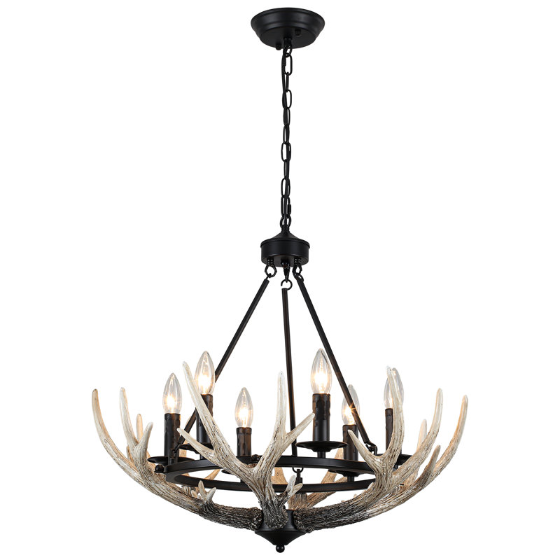 6 - Light 23.6'' Dimmable Rustic Farmhouse Style Resin Antlers Chandelier For Dining Room, Kitchen, Island, Living Room