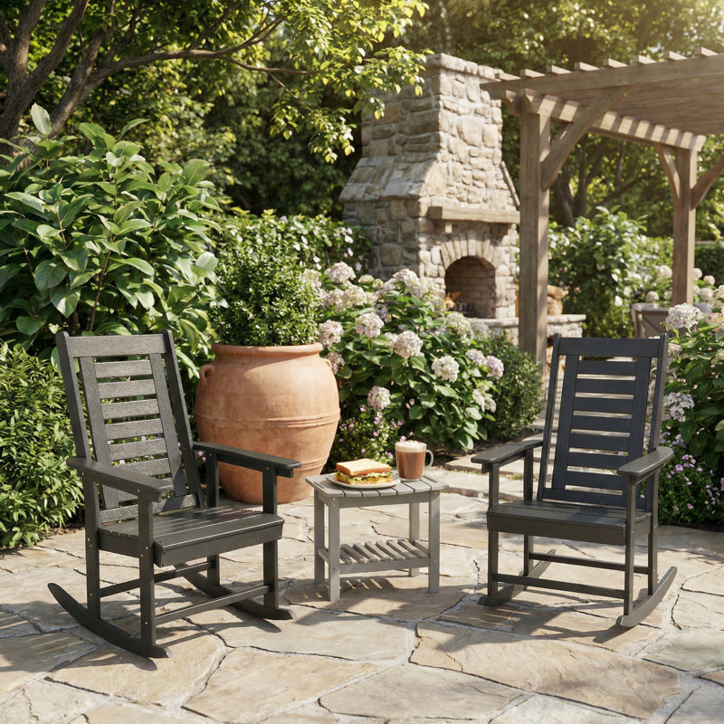 Chaises larges avec accoudoirs, chaises berçantes d'extérieur 2 pièces, Gris foncé
