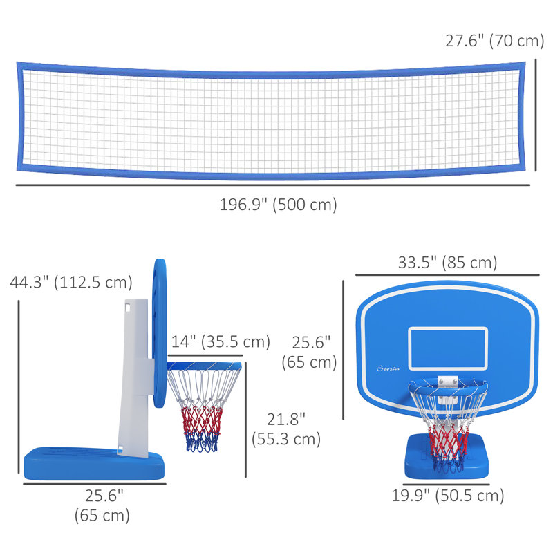 2-in-1 Pool Basketball & Volleyball Game Set with Fillable Base