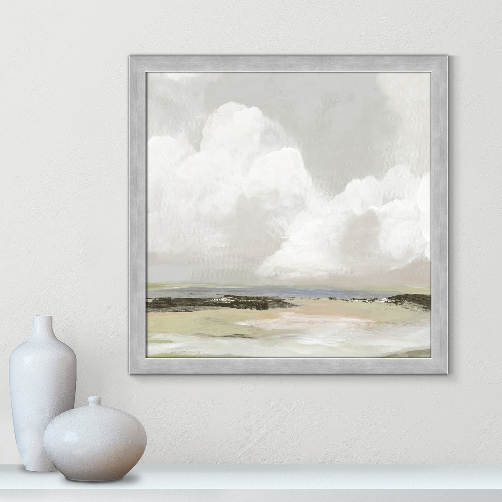 Weatherhill "Soft Clouds" Painting, 24.5" H x 24.5" W x 1.12" D, Matte Silver Framed
