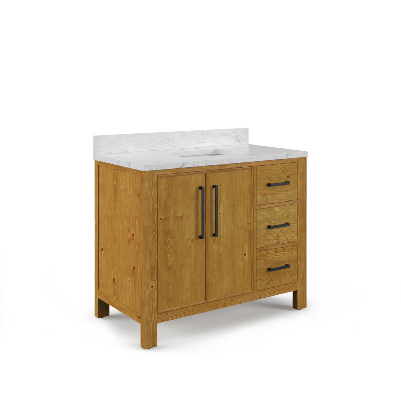Lattimore 42 in. Single Sink Freestanding Sierra Oak Bath Vanity with Carrara White Engineered Marble Top (Assembled), 42"