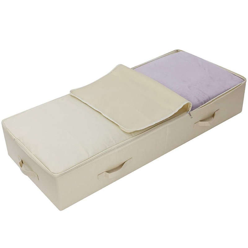 Ultra Large Under Bed Storage Organizer Box With Lid, Folding Design With 6 Handles, Beige