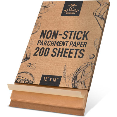 Zulay Kitchen 200 Pcs Parchment Paper Sheets - 12x16 Inches Unbleached Non-stick Baking Paper For Oven - Precut Parchment Paper For Baking, Air Fryer, Steaming, Cookies, Bread - Fits Half Sheet Pans